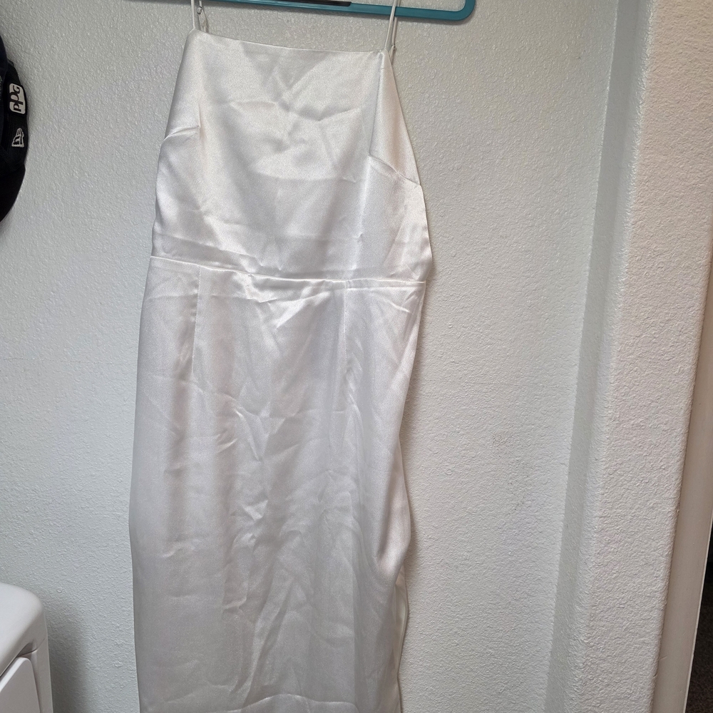 Lulu's Ivory Satin Backless Slip Dress